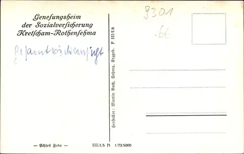 Ak Kretscham Rothensehma Neudorf Sehmatal im Erzgebirge, Genesungsheim der Sozialversicherung