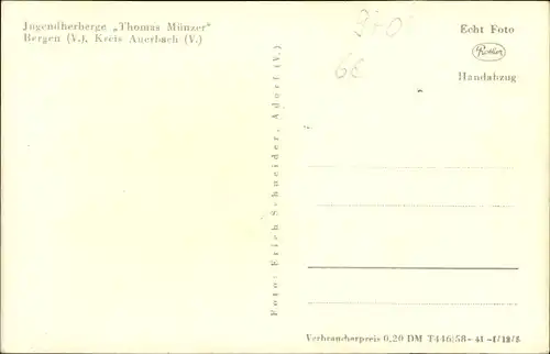 Ak Bergen im Vogtland, Jugendherberge Thomas Münzer