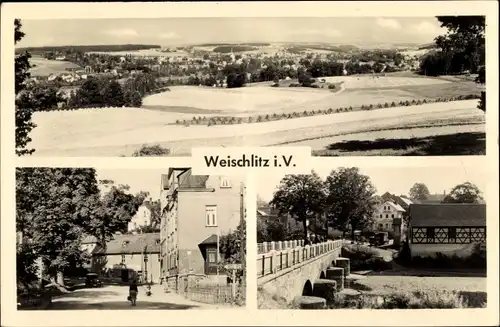Ak Weischlitz im Vogtland, Panorama, Ortspartie, Flusspartie