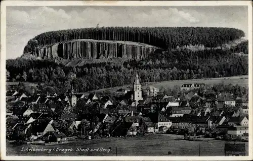 Ak Scheibenberg im Erzgebirge, Stadt und Berg