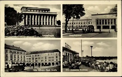 Ak Dessau in Sachsen Anhalt, Hauptbahnhof, Straßenbahn, HO Gaststätte Kornhaus, Wilhelm Pieck-Straße