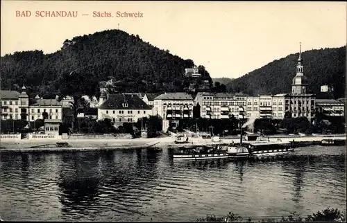 Ak Bad Schandau Sächsische Schweiz, Teilansicht, Dampfer