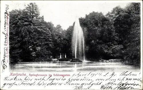 Ak Karlsruhe in Baden, Springbrunnen im Schlossgarten