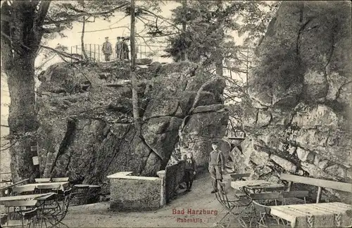 Ak Bad Harzburg in Niedersachsen, Wanderer an der Rabenklippe, Gastwirtschaft