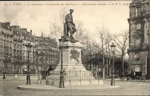 Ak Paris XVII., Monument d'Alphonse de Neuville, Boulevard Pereire