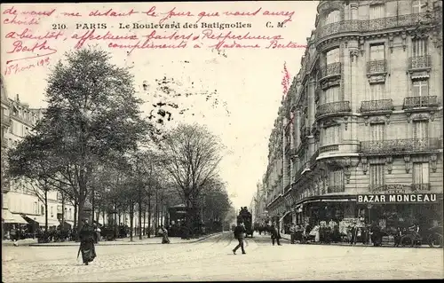 Ak Paris XVII., Le Boulevard des Batignolles, Bazar Monceau
