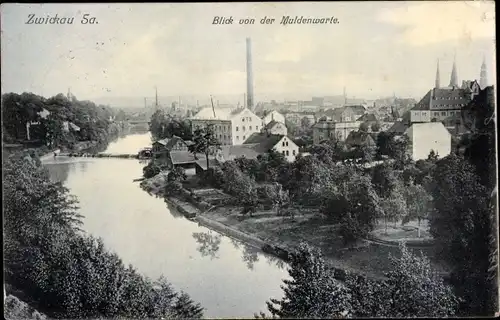 Ak Zwickau in Sachsen, Blick von der Muldenwarte auf die Stadt