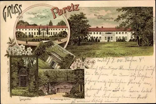 Ak Paretz Ketzin an der Havel, Luisenthor, Erinnerungsgrotte, Chinesischer Pavillon, Schlossansicht