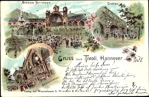 Litho Hannover in Niedersachsen, Tivoli, Restauration, Große Terrasse, Grotten