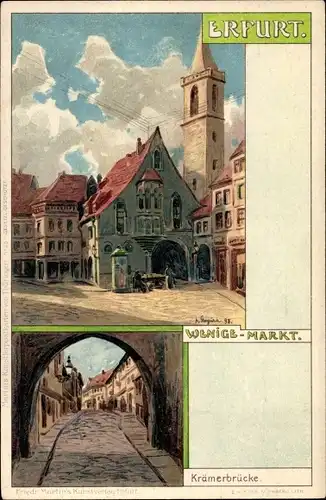 Künstler Litho Stagura, Albert, Erfurt in Thüringen, Wenige Markt, Krämerbrücke