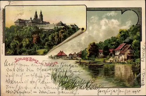 Litho Bad Staffelstein am Main Oberfranken, Schloss Banz, Hausen