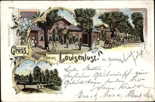 Litho Rendsburg in Schleswig Holstein, Gasthaus Louisenlust, Gartenansicht