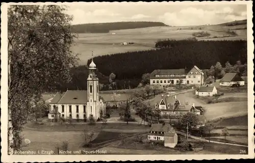 Ak Pobershau Marienberg im Erzgebirge, Kirche und Sport-Hotel