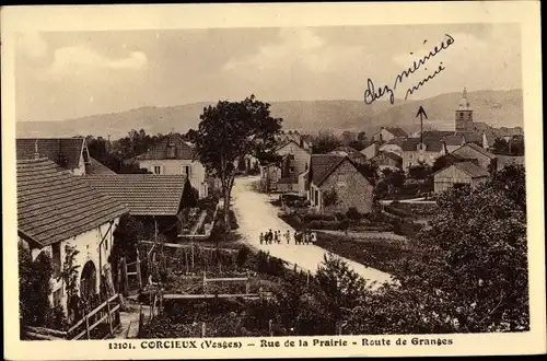 Ak Orcieux Vosges, Rue de la Prairie, Route de Granges