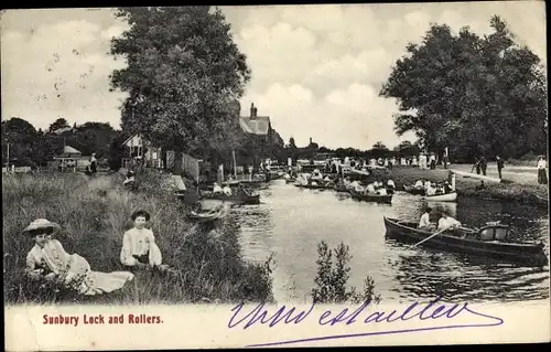 Ak Sunbury on Thames Surrey, Sunbury Lock, Rollers