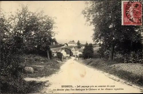 Ak Epineuil Yonne, Joli paysage, Chateau