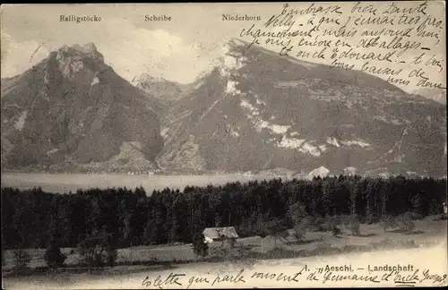 Ak Aeschi bei Spiez Kanton Bern, Landschaft, Ralligstöcke, Scheibe, Niederhorn