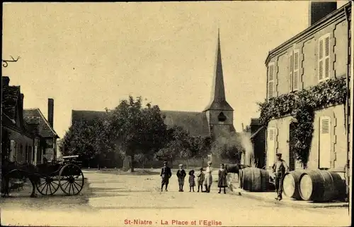 Ak Saint Niatre Loir et Cher, Place et Eglise