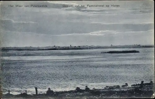 Ak Paterswolde Drenthe Niederlande, Partie am Wasser, Windmühle im Hintergrund