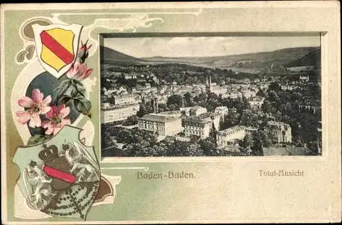 Passepartout Wappen Ak Baden Baden am Schwarzwald, Gesamtansicht