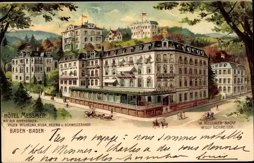 Litho Baden Baden am Schwarzwald, Hôtel Messmer, Straßenpartie