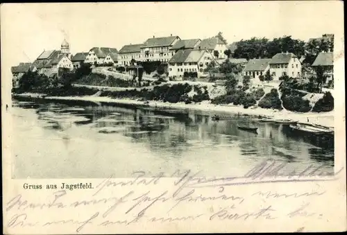 Ak Jagstfeld Bad Friedrichshall Landkreis Heilbronn, Teilansicht von der Eisenbahnbrücke aus gesehen