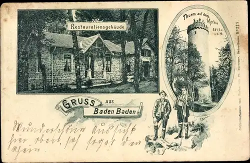 Passepartout Ak Baden Baden in Baden Württemberg, Restaurationsgebäude, Turm auf dem Merkur