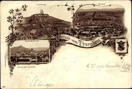Litho Durlach Karlsruhe in Baden, Turmberg, Gesamtansicht