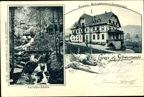Ak Bühlertal im Schwarzwald, Gertelbachfälle, Kurhaus Schindelpeter