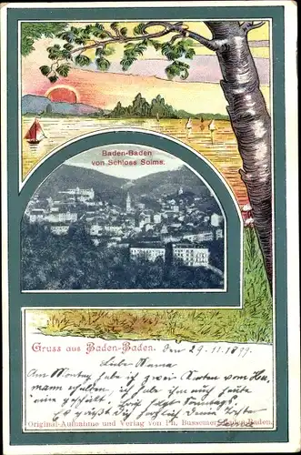 Passepartout Litho Baden Baden am Schwarzwald, Panorama von Schloss Solms