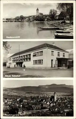 Ak Nürtingen am Neckar Württemberg, Neckaransicht, Neuer Bahnhof, Gesamtansicht