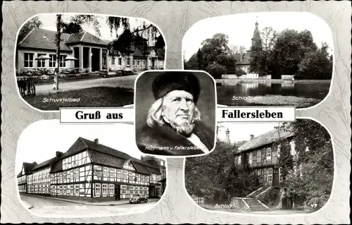 Ak Fallersleben Wolfsburg Niedersachsen, Hoffmann Haus, Schloss, Park, Schwefelbad, Portrait