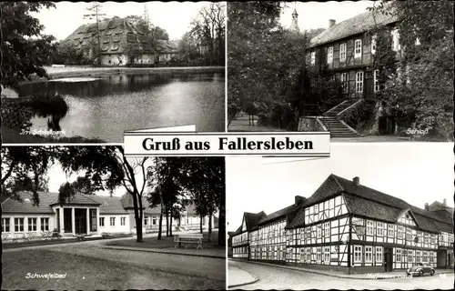Ak Wolfsburg in Niedersachsen, Geburtshaus Hoffmann von Fallersleben, Schloss, Schwefelbad, Park
