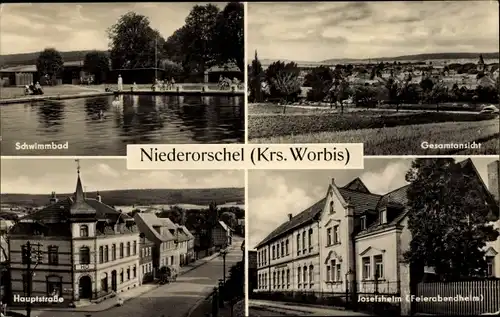 Ak Niederorschel im Eichsfeld Thüringen, Panorama, Schwimmbad, Josefsheim, Hauptstraße