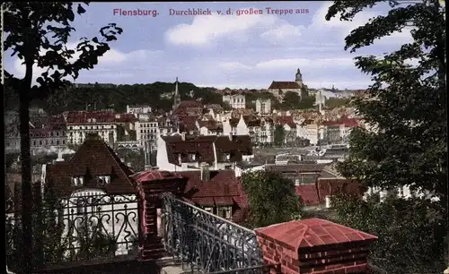 Ak Flensburg in Schleswig Holstein, Durchblick von der großen Treppe aus