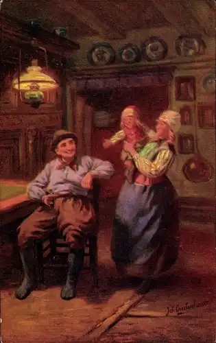 Künstler Ak Gerstenhauer, Johann Georg, Familie in niederländischen Trachten