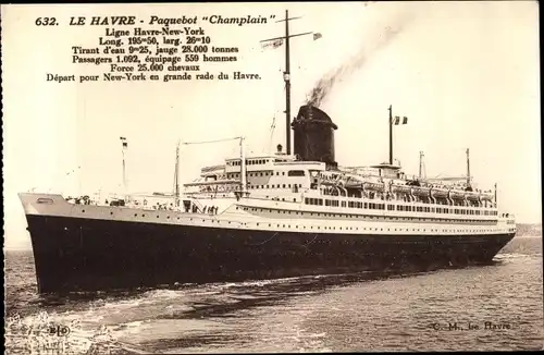 Ak Le Havre, Paquebot Champlain, CGT, French Line