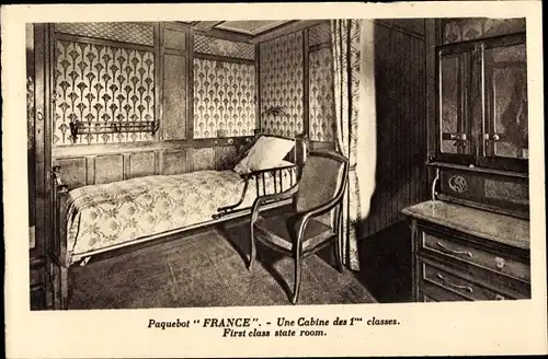 Ak Paquebot France, CGT French Line, First class state room