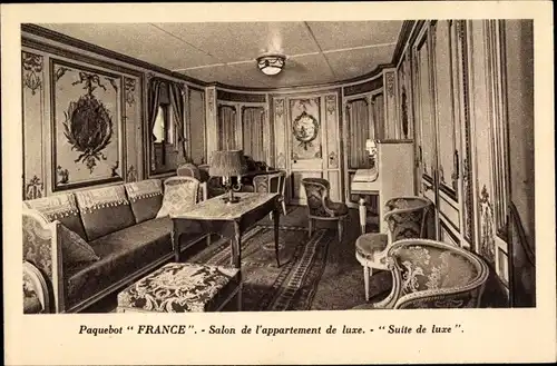 Ak Paquebot France, CGT French Line, Salon de l'appartement de luxe