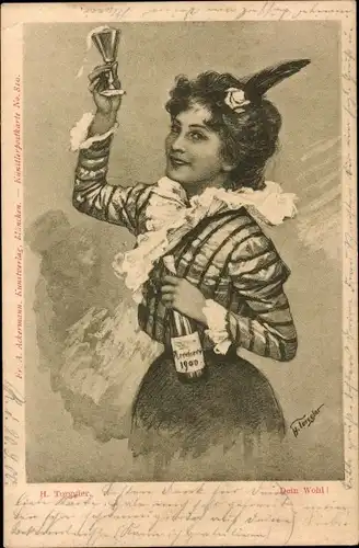 Künstler Ak Torggler, H., Frau mit Sektflasche, Dein Wohl