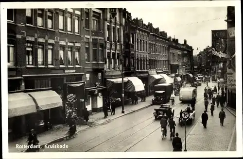 Ak Rotterdam, Südholland, Niederlande, Kruiskade, Passanten, Autos