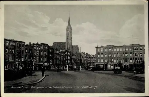 Ak Rotterdam, Südholland, Niederlande, Burgemeester Meineszplein, Beukelsdijk, Kirche, Platz