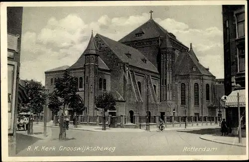 Ak Rotterdam, Südholland, Niederlande, R.K. Kerk, Kirche, Außenansicht, Grooswijkscheweg