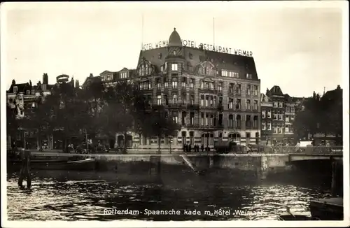 Ak Rotterdam, Südholland, Niederlande, Spaansche Kade, Hotel Weimar, Außenansicht, Ufer