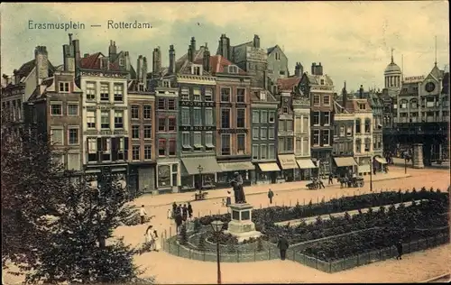 Ak Rotterdam Südholland Niederlande, Erasmusplein, Denkmal, Geschäfte, Apotheek J. Snoep