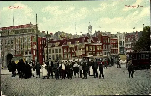 Ak Rotterdam, Südholland, Niederlande, Coolsingel Plein, Platz, Gruppenbild, Straßenbahnen