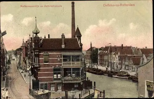 Ak Rotterdam, Südholland, Niederlande, Delfshaven, Mathenesserdijk, Aelbrechtskade, Fluss, Boote