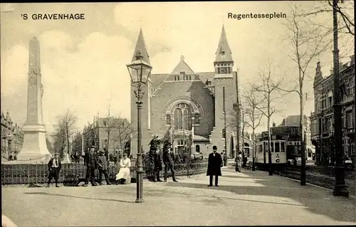 Ak 's Gravenhage Den Haag Südholland, Regentesseplein, Kirche, Denkmal, Straßenbahn