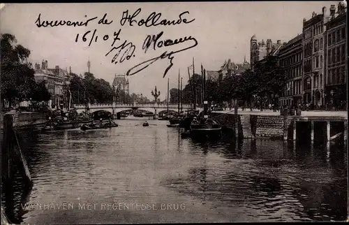 Ak Rotterdam Südholland Niederlande, Wynhaven, Regentesse Brug, Brücke, Fluss