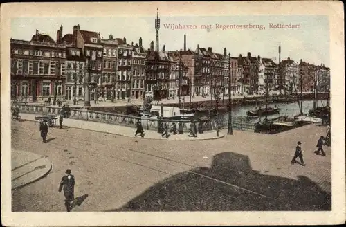 Ak Rotterdam Südholland Niederlande, Wijnhaven met Regentessebrug